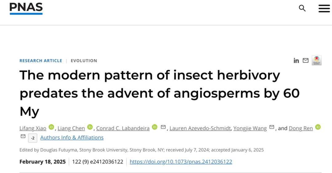 PNAS | 现代昆虫取食植物的模式在侏罗纪中期已经形成