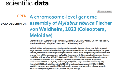 Scientific Data-中油所吴刚研究员团队破译油菜害虫西北斑芫菁染色体水平基因组