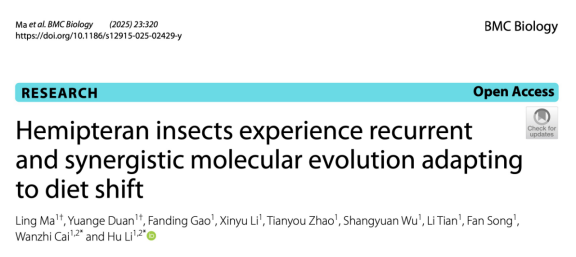 BMC Biol | 中国农业大学彩万志/李虎团队揭示蝽类昆虫食性转变的分子演化机制