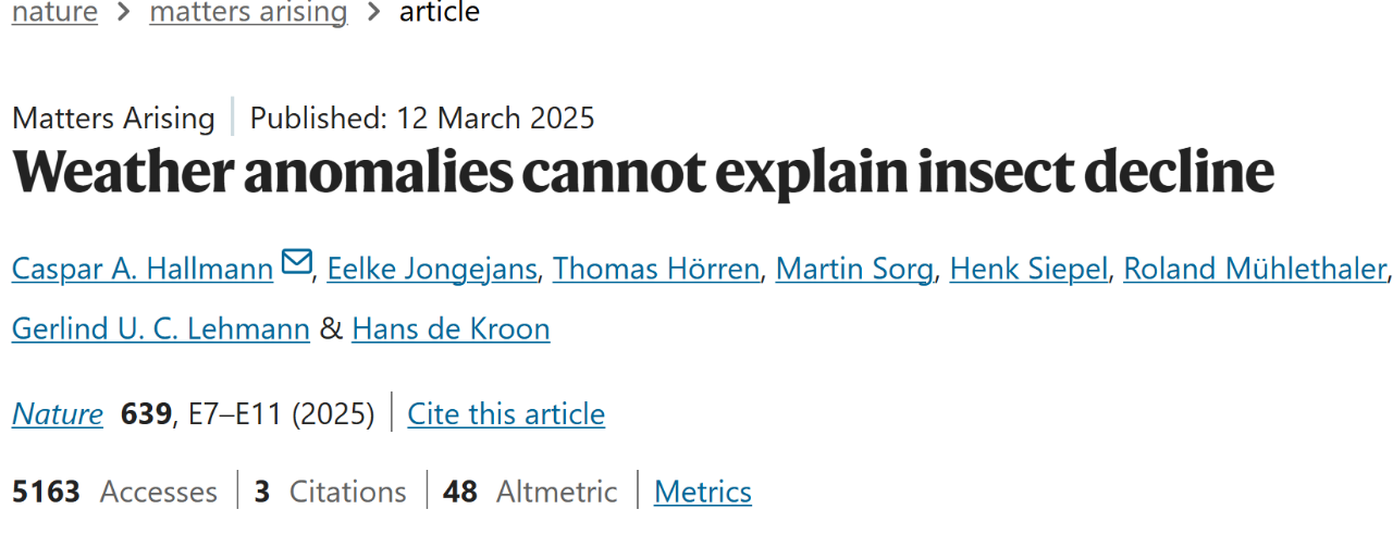 天气异常无法解释昆虫数量下降 | Nature